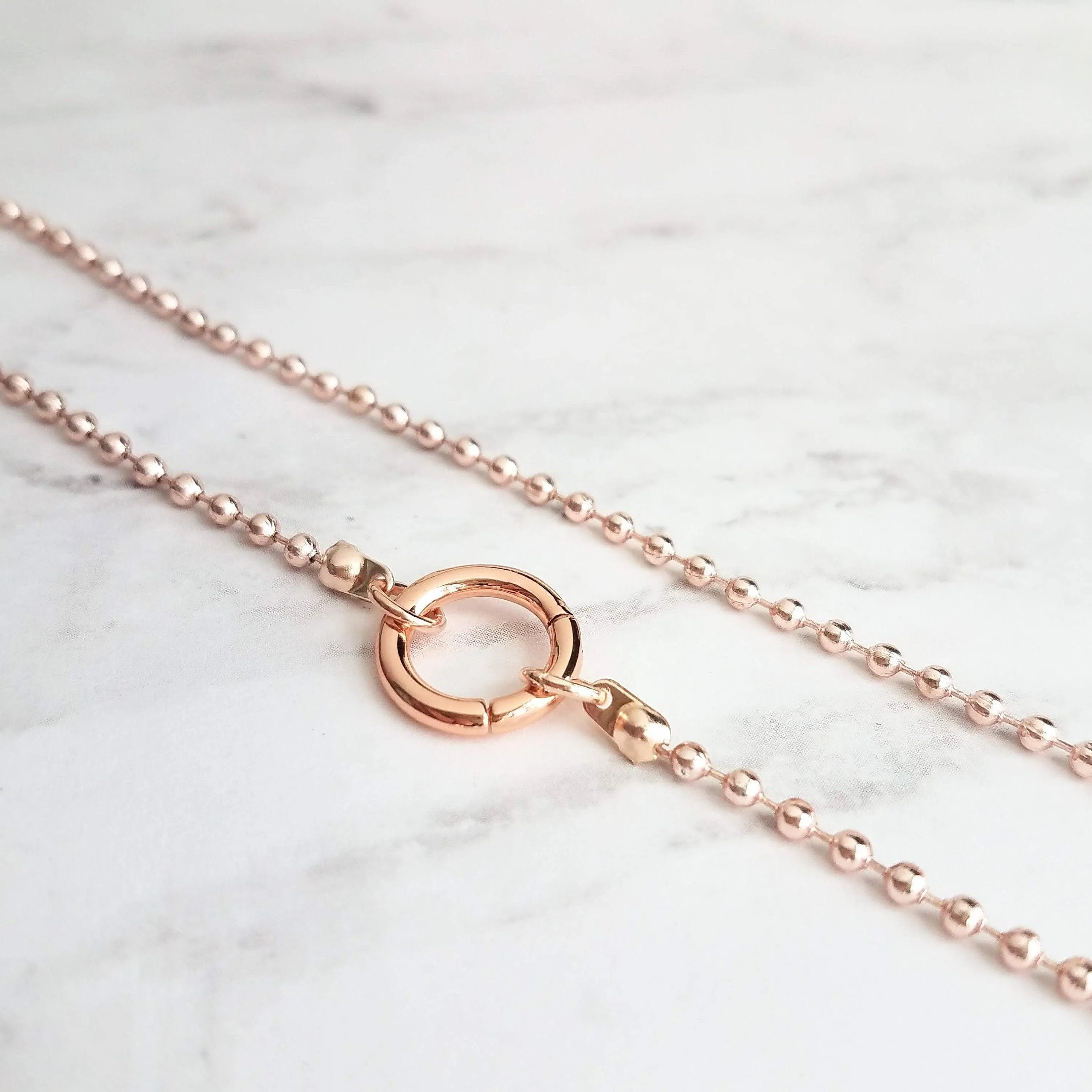 Ball Chain Necklace, rose gold ball chain, chunky front clasp necklace, sailor clasp, large round clasp, rose gold ball necklace, big clasp