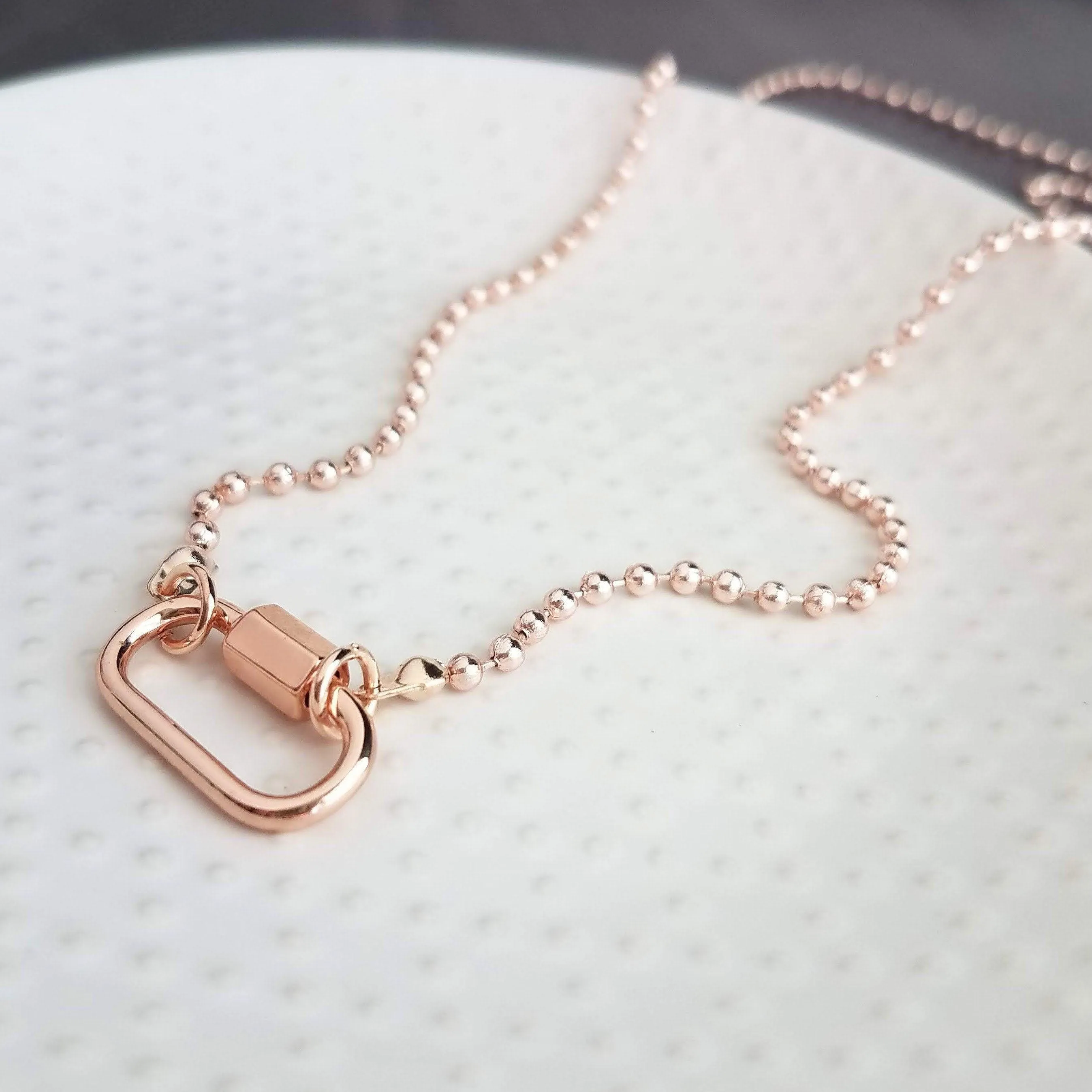 Ball Chain Necklace, rose gold ball chain, chunky front clasp necklace, sailor clasp, large round clasp, rose gold ball necklace, big clasp