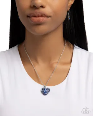 Best Of My Heart - Blue - White, and Iridescent Rhinestone Heart Pendant Paparazzi Short Necklace - October 2024 Possible Pop-Up Shop Exclusive