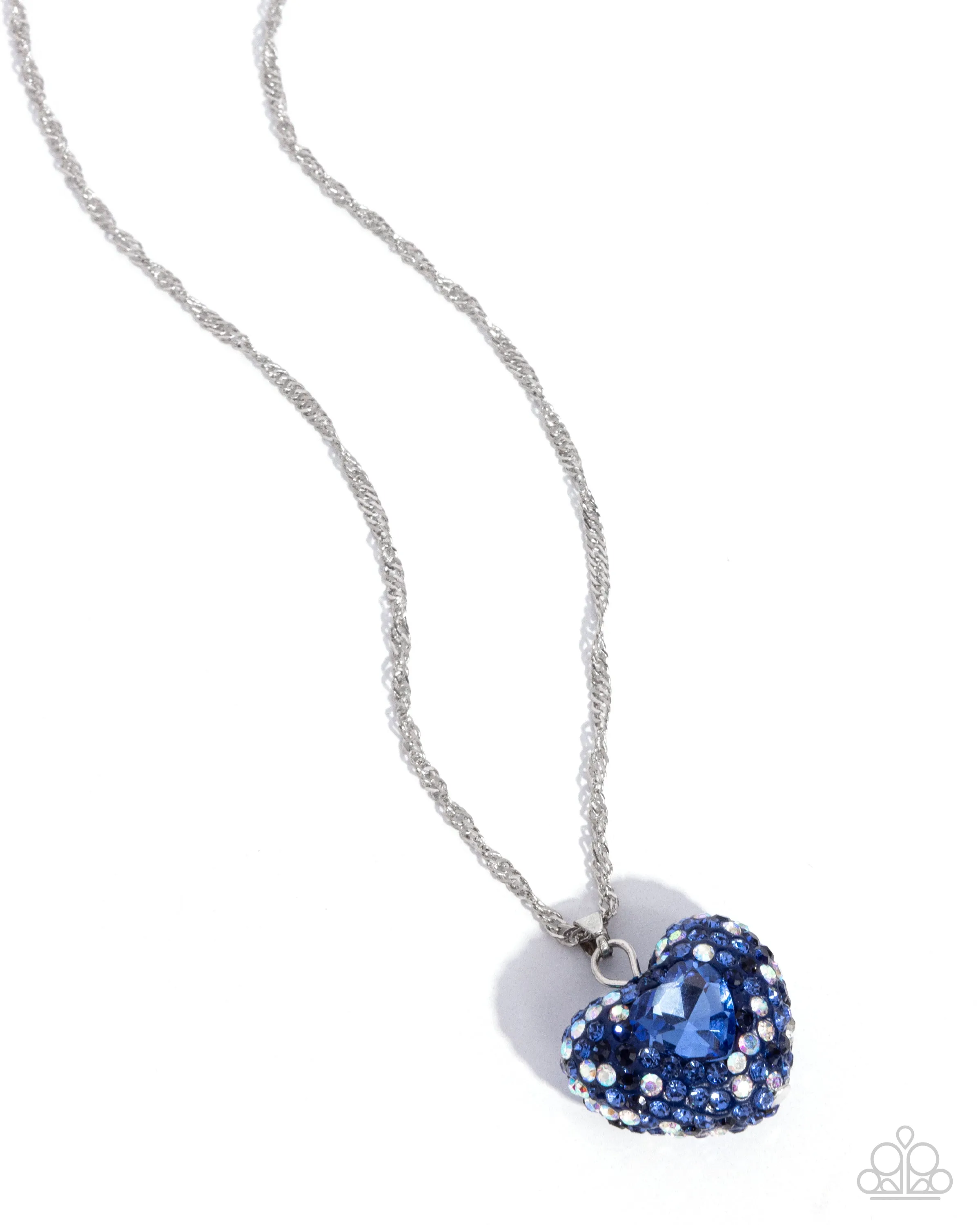 Best Of My Heart - Blue - White, and Iridescent Rhinestone Heart Pendant Paparazzi Short Necklace - October 2024 Possible Pop-Up Shop Exclusive