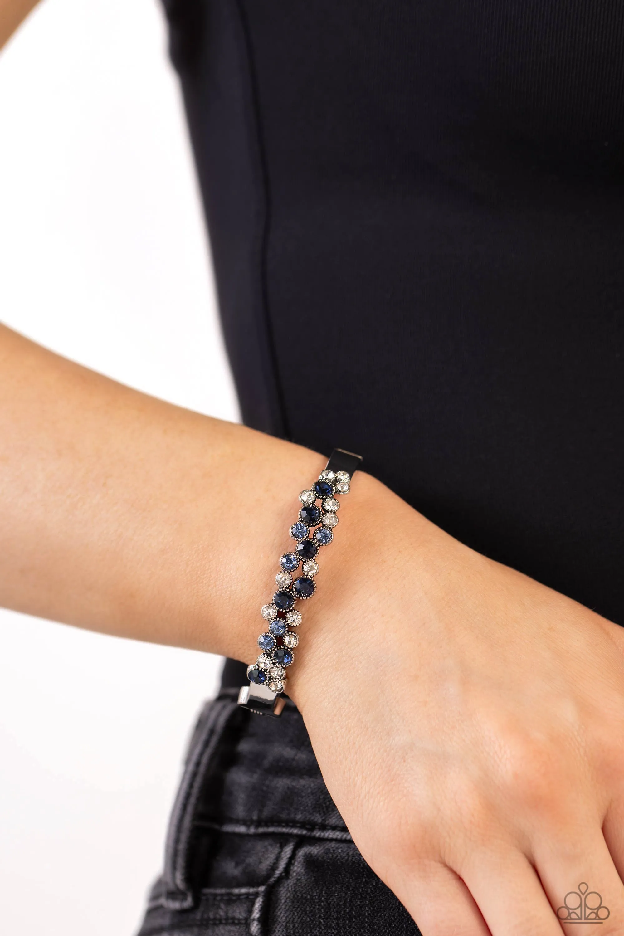 Big City Bling - Blue - Rhinestone Paparazzi Hinge Bracelet