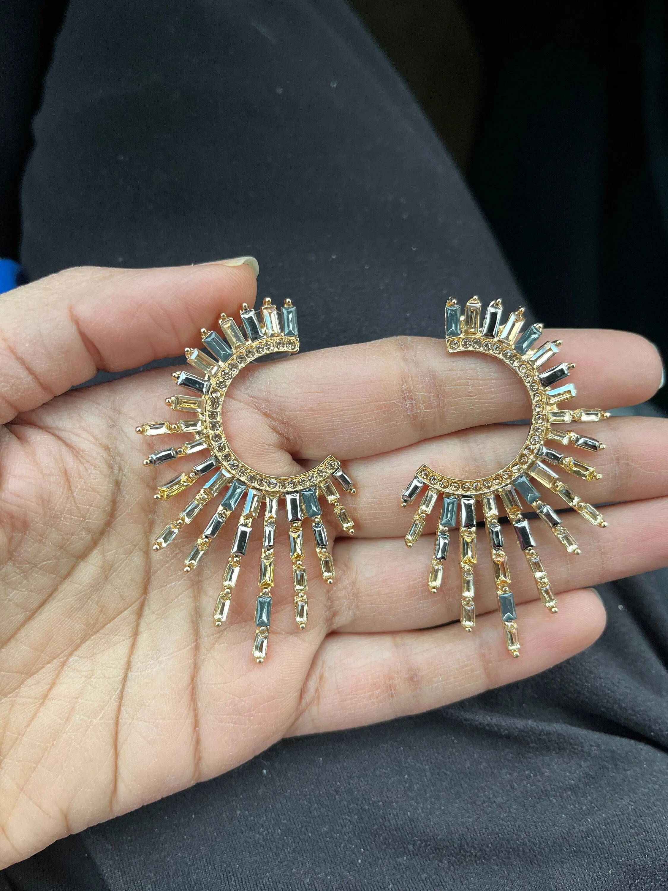 Big statement earrings , celestial gold gray  studs big gold studs  earring , star gold champagne earrings ,  geometric earrings sunburst