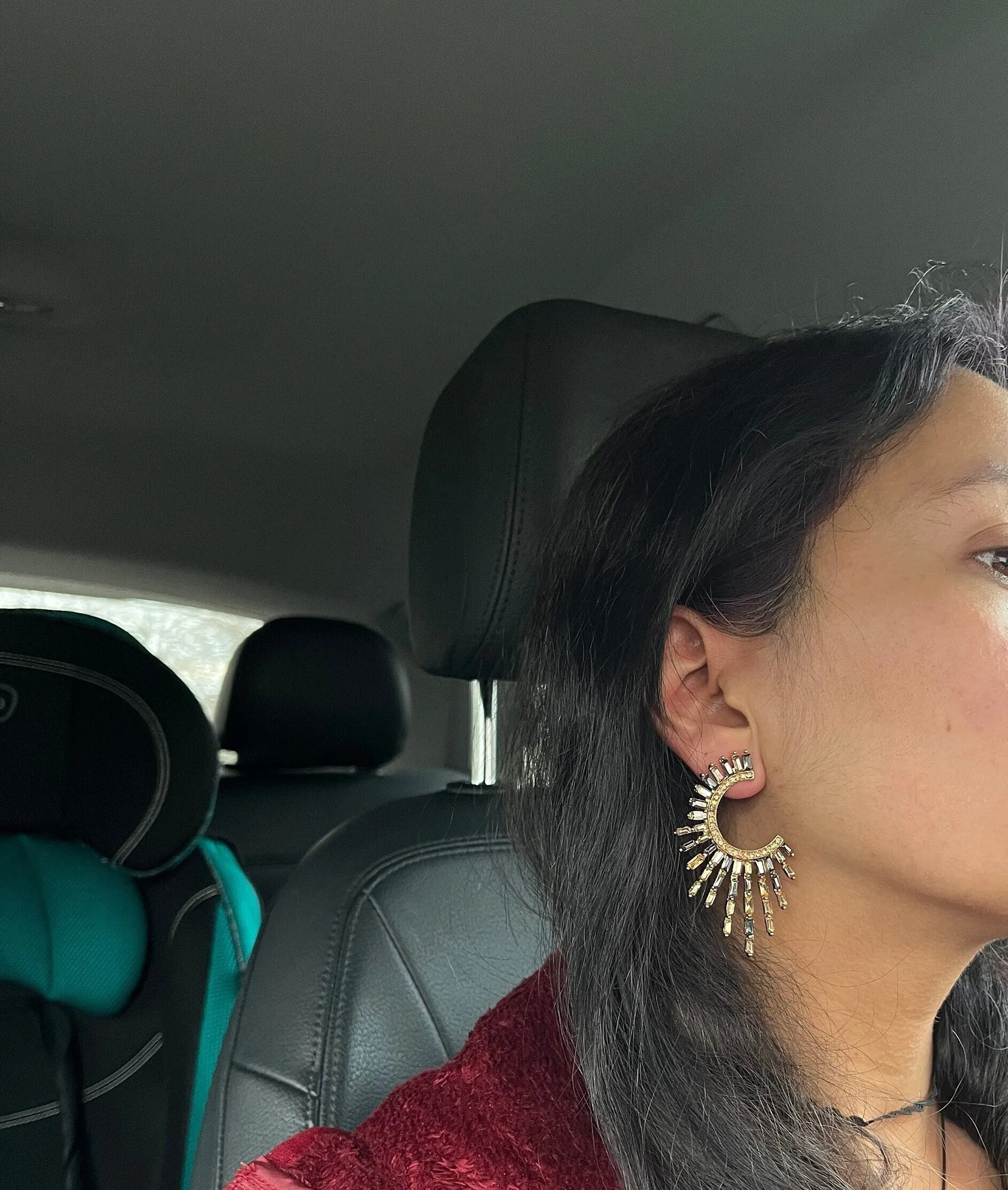 Big statement earrings , celestial gold gray  studs big gold studs  earring , star gold champagne earrings ,  geometric earrings sunburst
