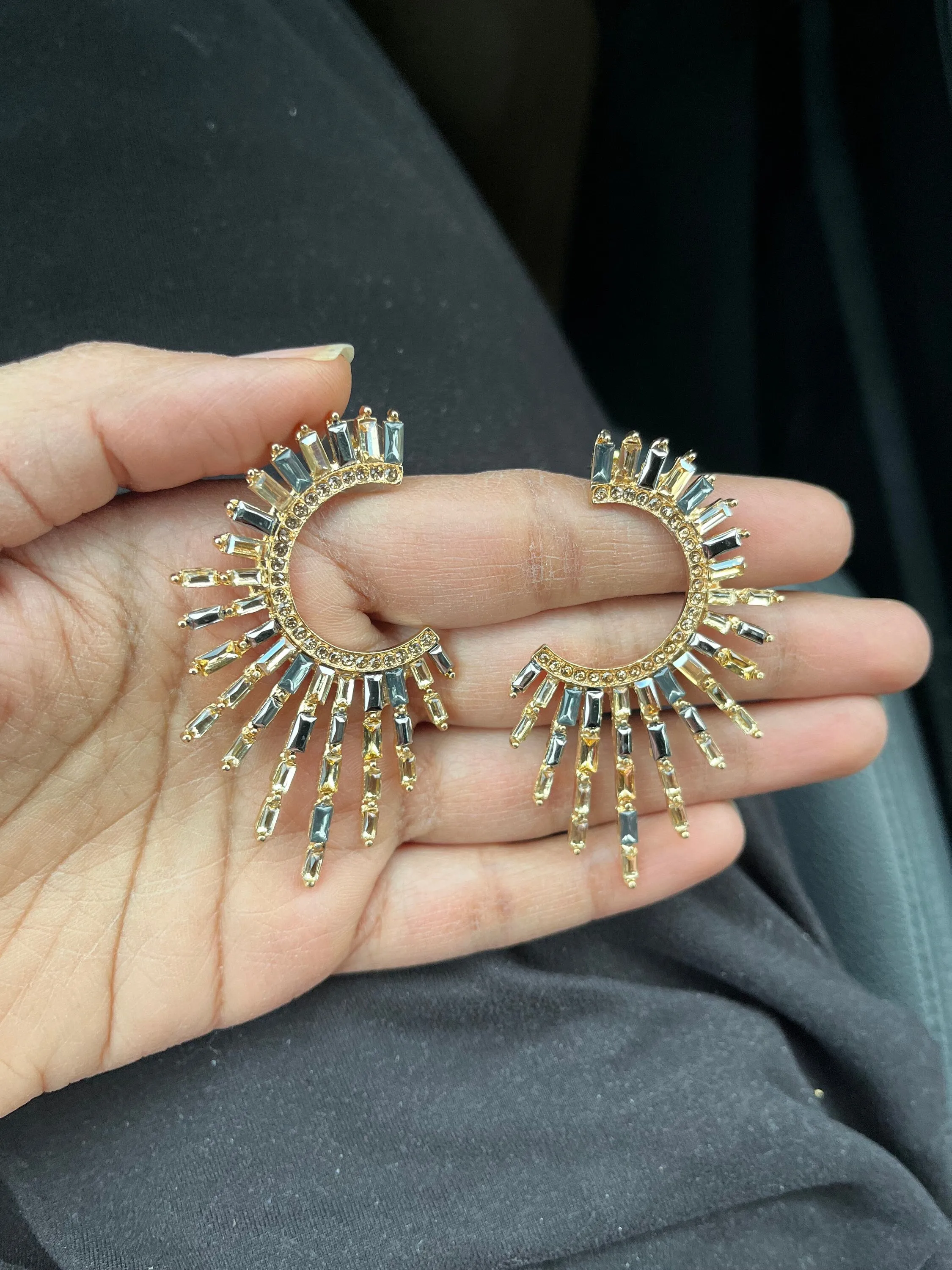 Big statement earrings , celestial gold gray  studs big gold studs  earring , star gold champagne earrings ,  geometric earrings sunburst