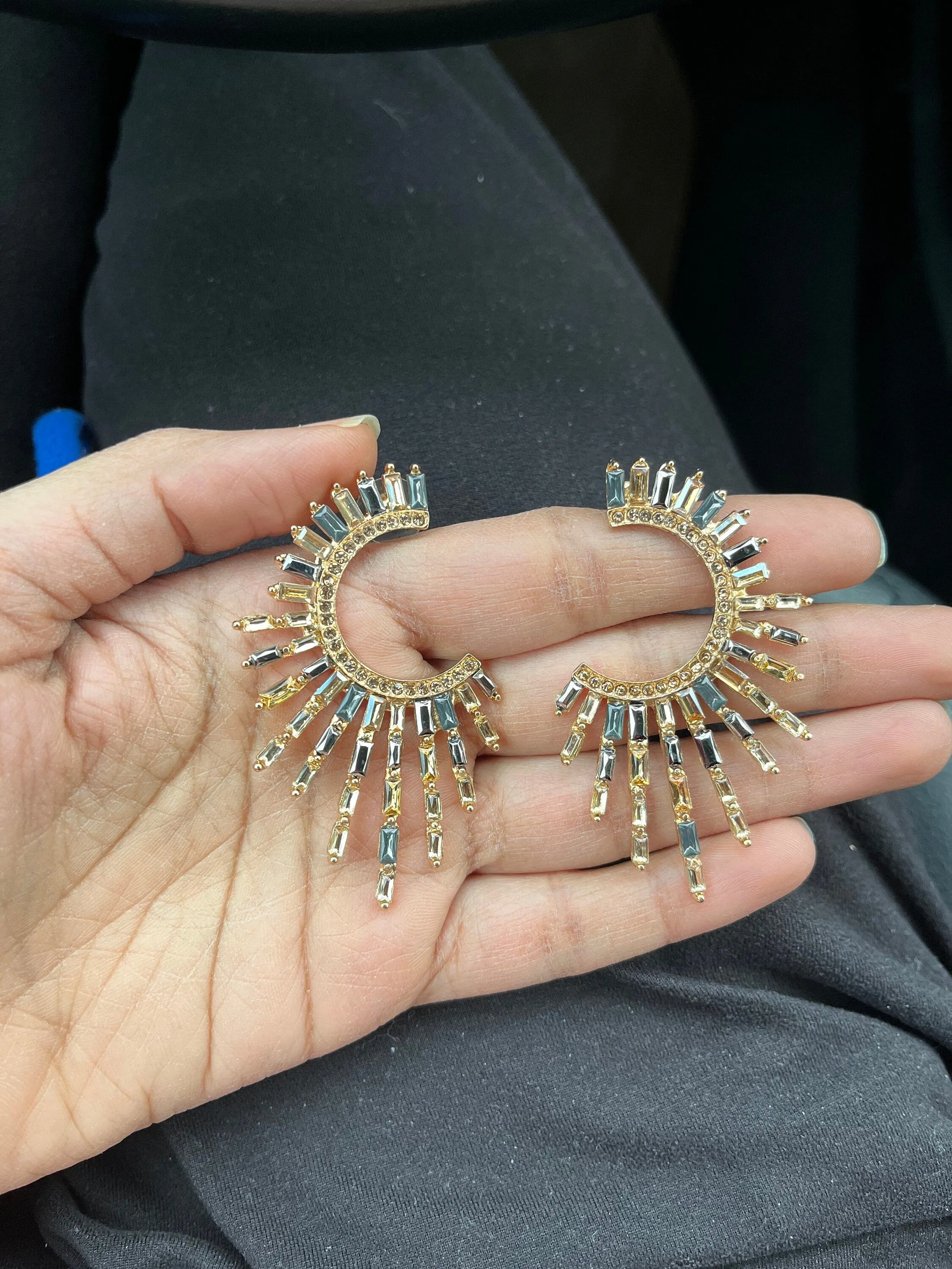 Big statement earrings , celestial gold gray  studs big gold studs  earring , star gold champagne earrings ,  geometric earrings sunburst