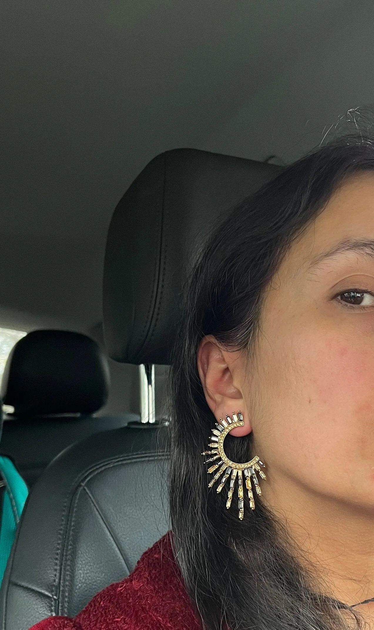 Big statement earrings , celestial gold gray  studs big gold studs  earring , star gold champagne earrings ,  geometric earrings sunburst
