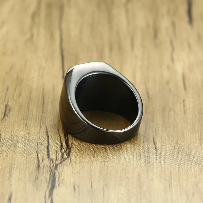 Big Stone Ring for Men Black Gold Tone Stainless Steel