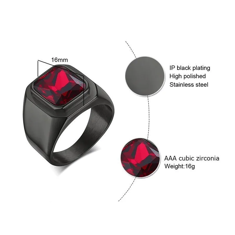 Big Stone Ring for Men Black Gold Tone Stainless Steel