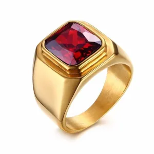 Big Stone Ring for Men Black Gold Tone Stainless Steel