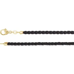 Black 3 mm Braided Leather 18" Cord with 14K Yellow Gold Lobster Clasp