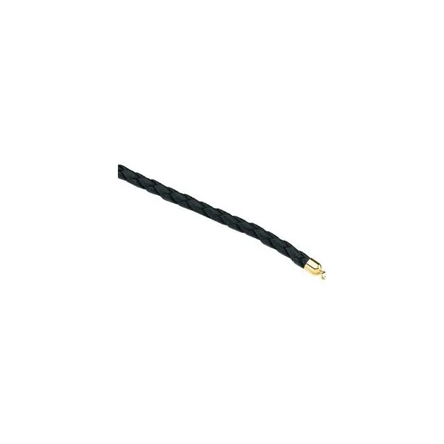 Black 5 mm Braided Leather 16" Cord with 14K Yellow Gold Lobster Clasp