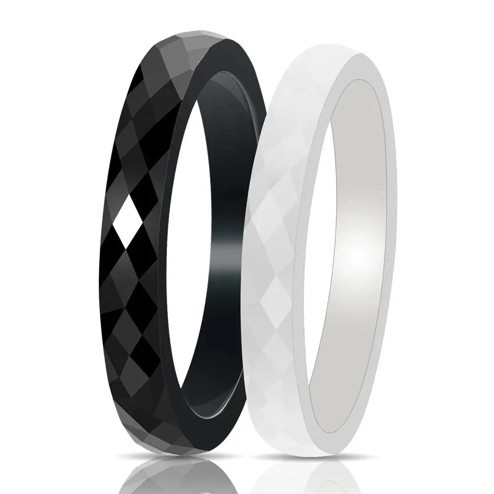 Black & White Ceramic Wedding Engagement Rings