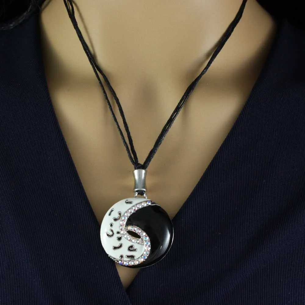 Black and White Enamel and Crystal Yin Yang Necklace - RSN276