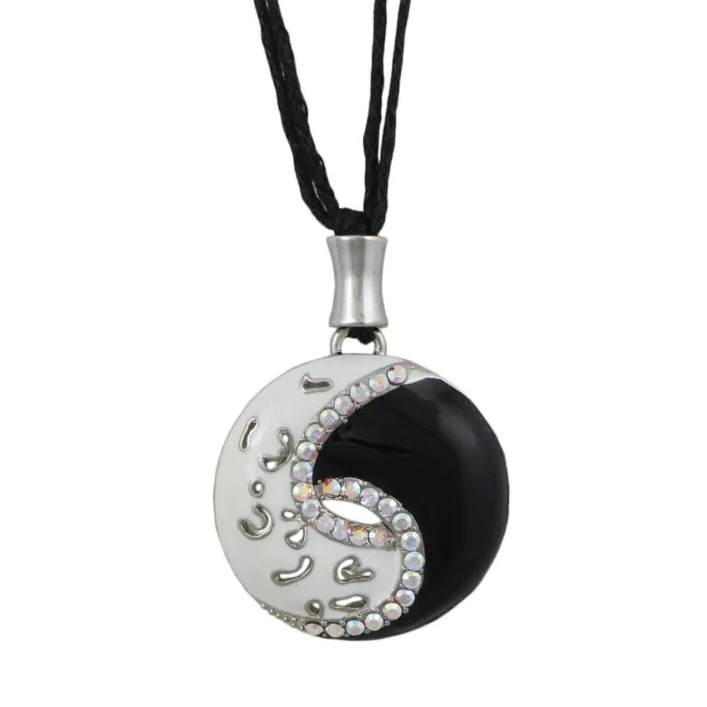Black and White Enamel and Crystal Yin Yang Necklace - RSN276