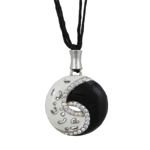 Black and White Enamel and Crystal Yin Yang Necklace - RSN276