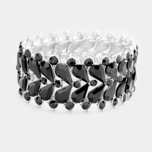 Black Crystal Teardrop Cluster Stretch Bracelet | 381813