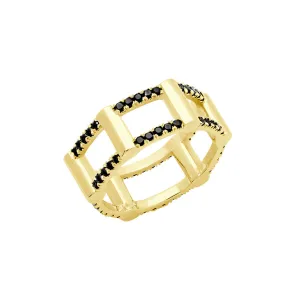 Black Diamond Half Cage Ring | Yellow Gold