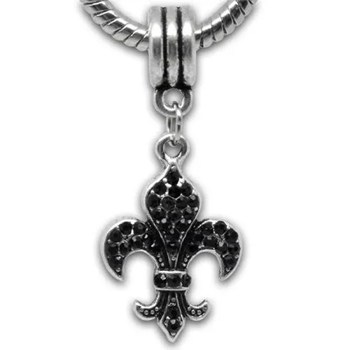 Black Fleur De Lis Dangle European Bead Compatible for Most European Snake Chain Charm Bracelet