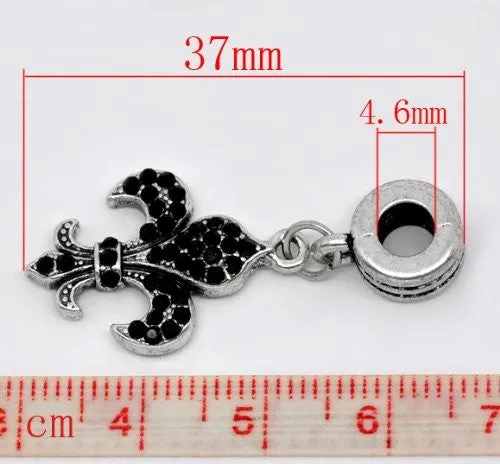Black Fleur De Lis Dangle European Bead Compatible for Most European Snake Chain Charm Bracelet