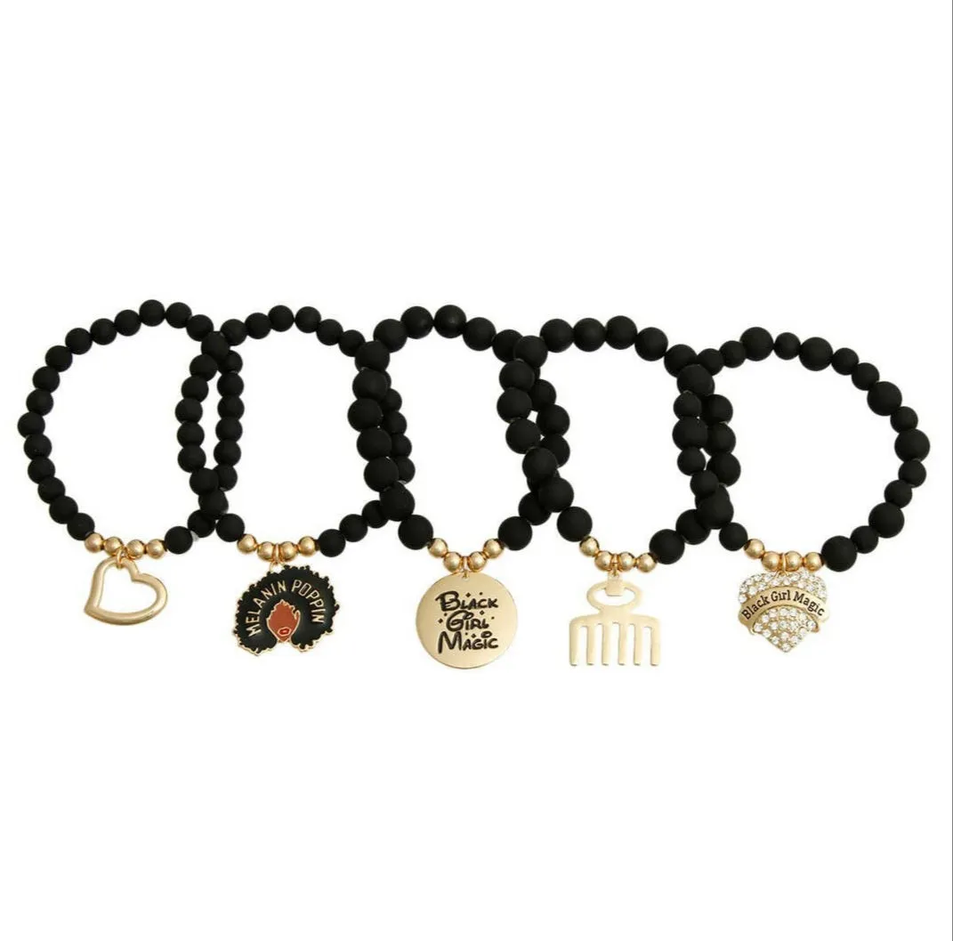 Black Girl Magic Charm Bracelet Stack-Matte