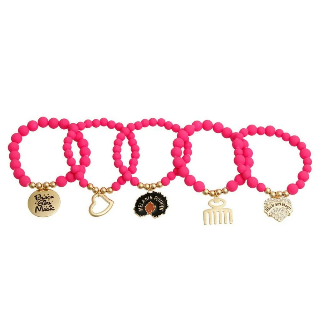 Black Girl Magic Charm Bracelet Stack-Matte