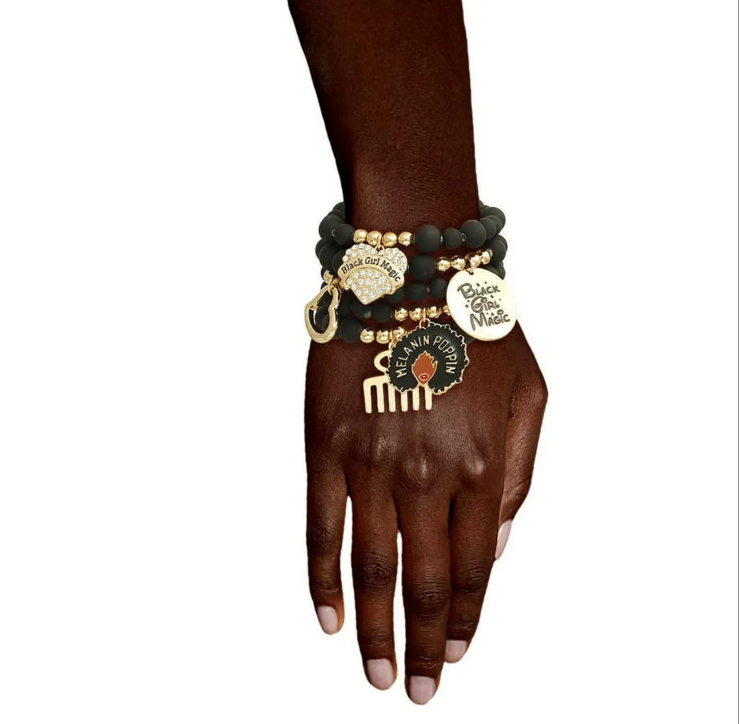 Black Girl Magic Charm Bracelet Stack-Matte