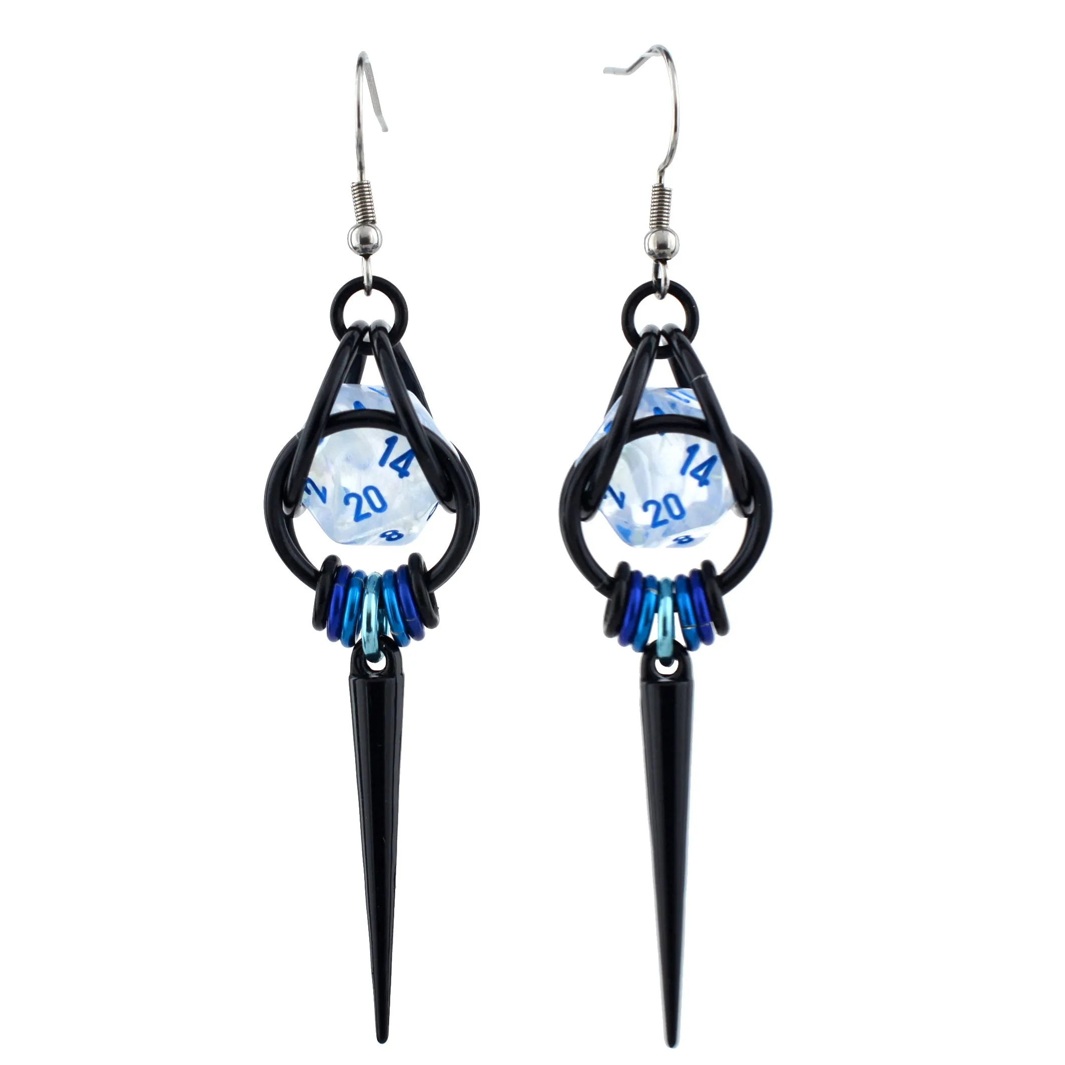 Black Spike UV Reactive d20 Earrings
