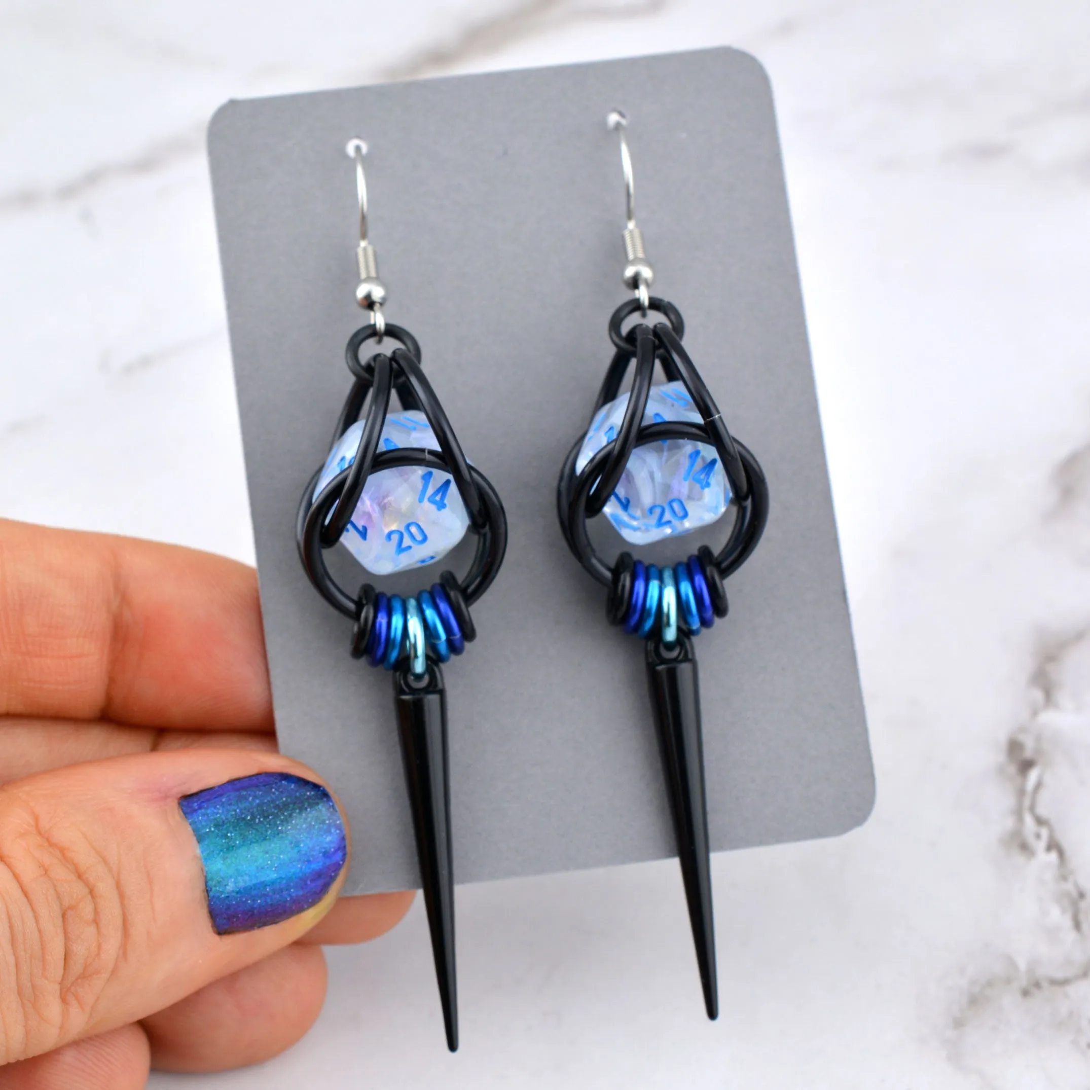 Black Spike UV Reactive d20 Earrings