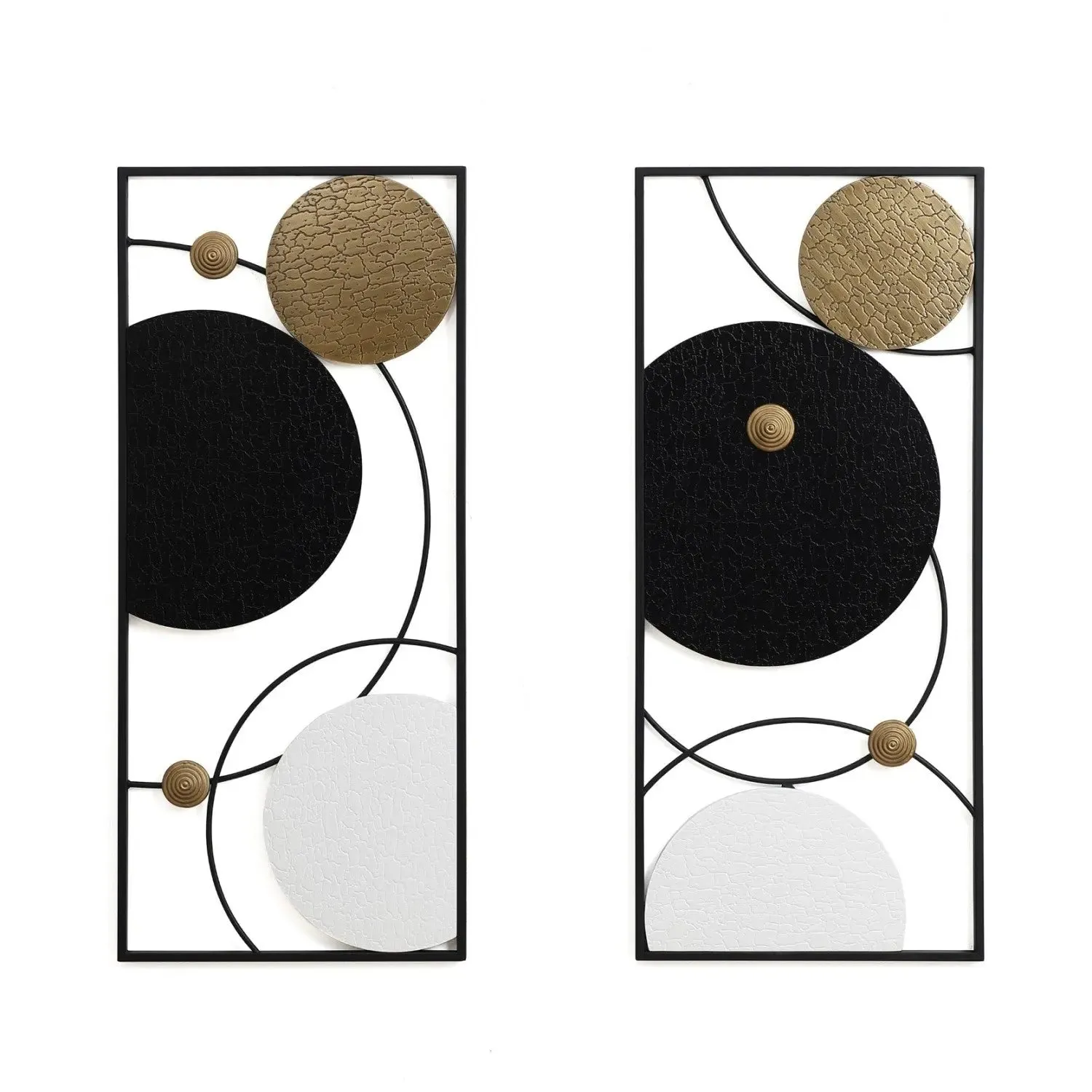 Black, white, and gold modern abstract wall décor set, 2-piece