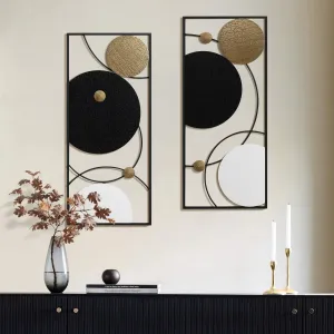 Black, white, and gold modern abstract wall décor set, 2-piece
