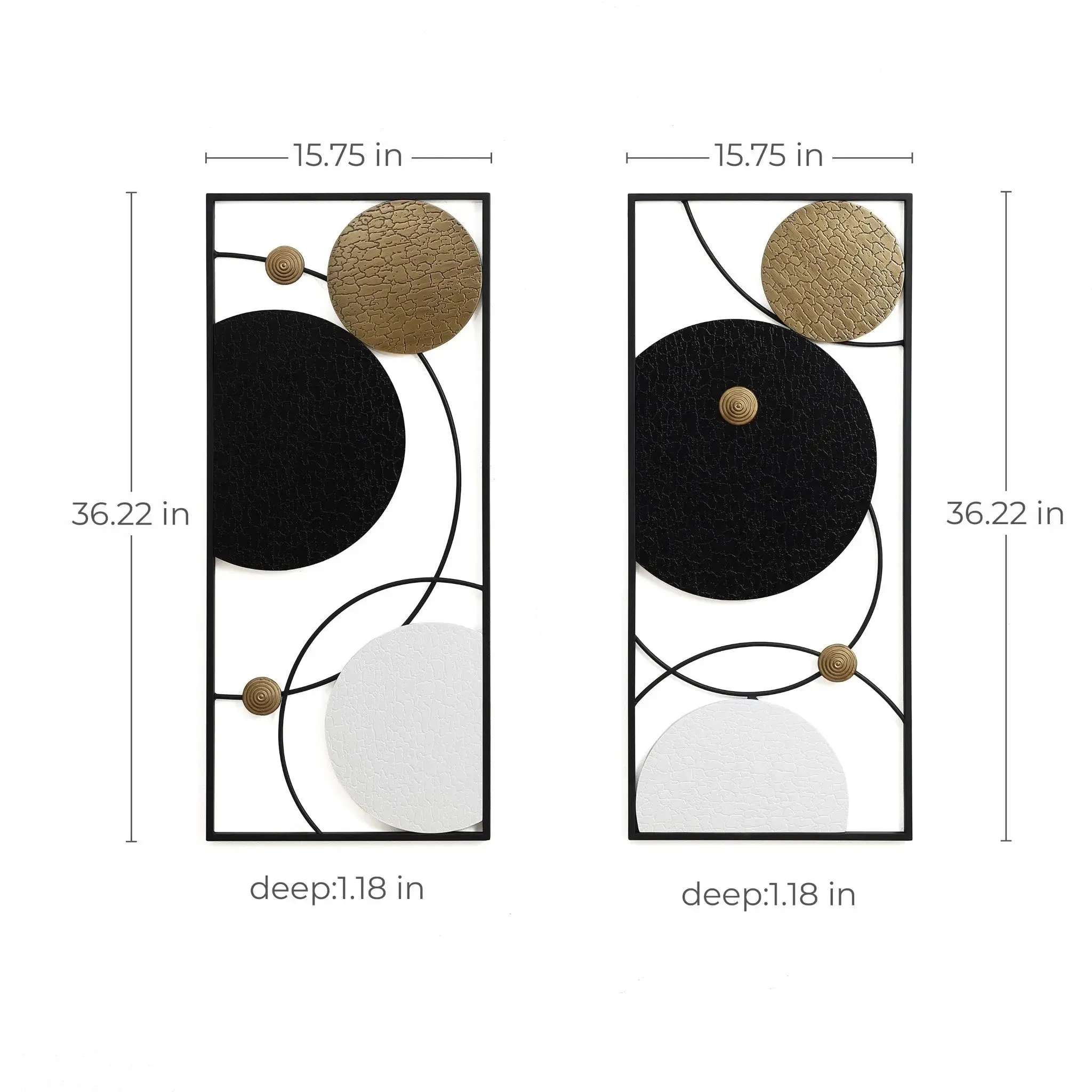 Black, white, and gold modern abstract wall décor set, 2-piece