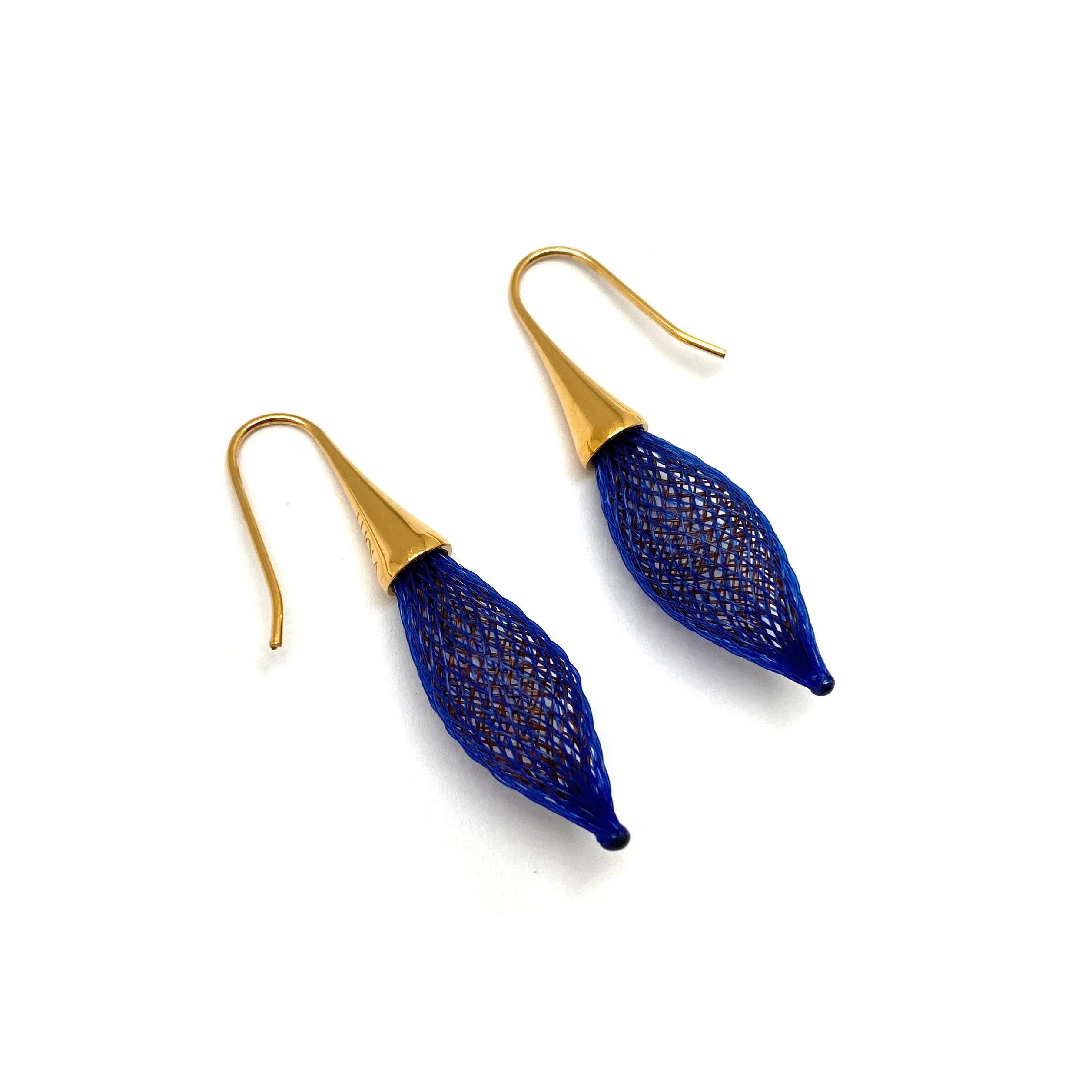 Blue and Gold Nylon Bulb Earrings
