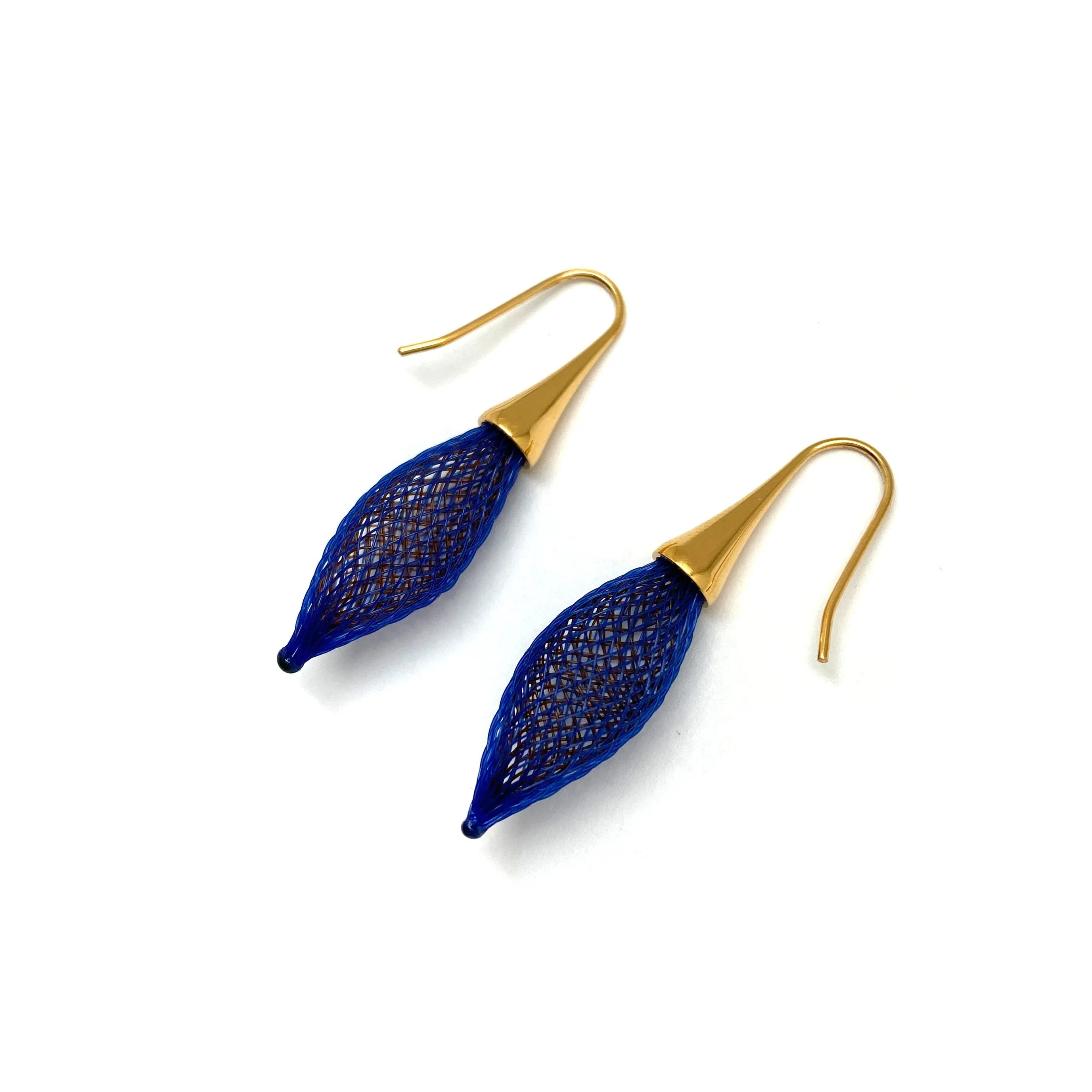Blue and Gold Nylon Bulb Earrings