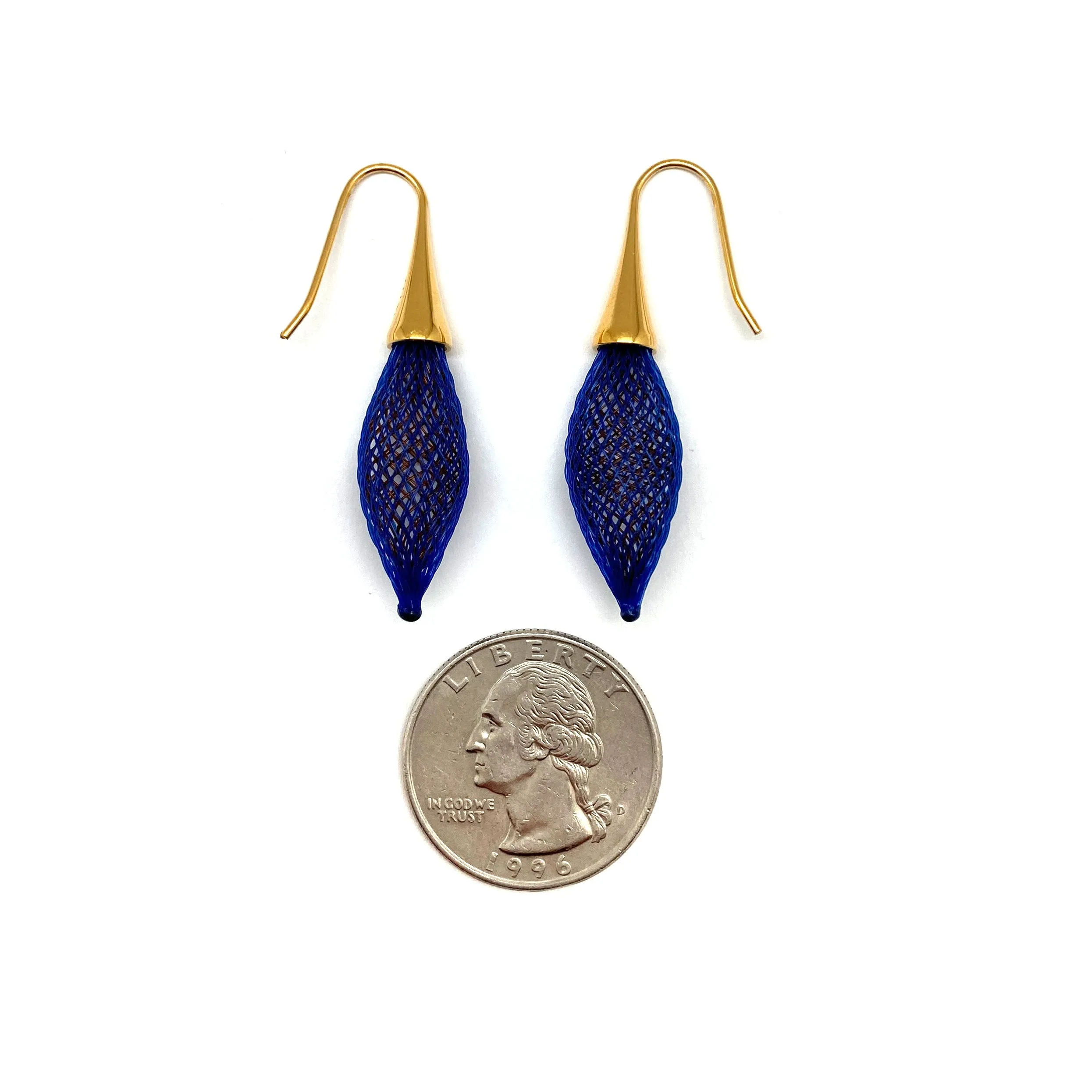 Blue and Gold Nylon Bulb Earrings