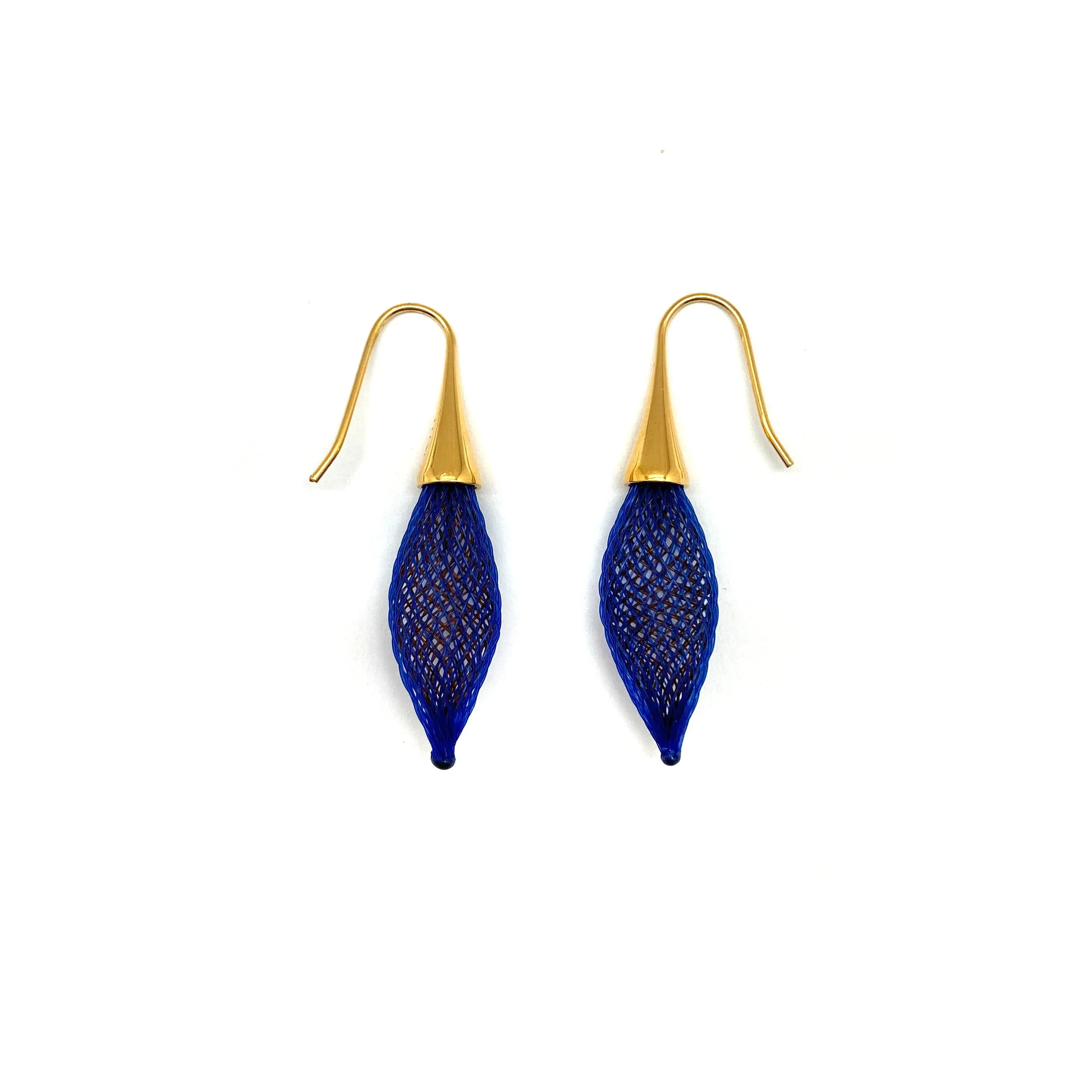 Blue and Gold Nylon Bulb Earrings