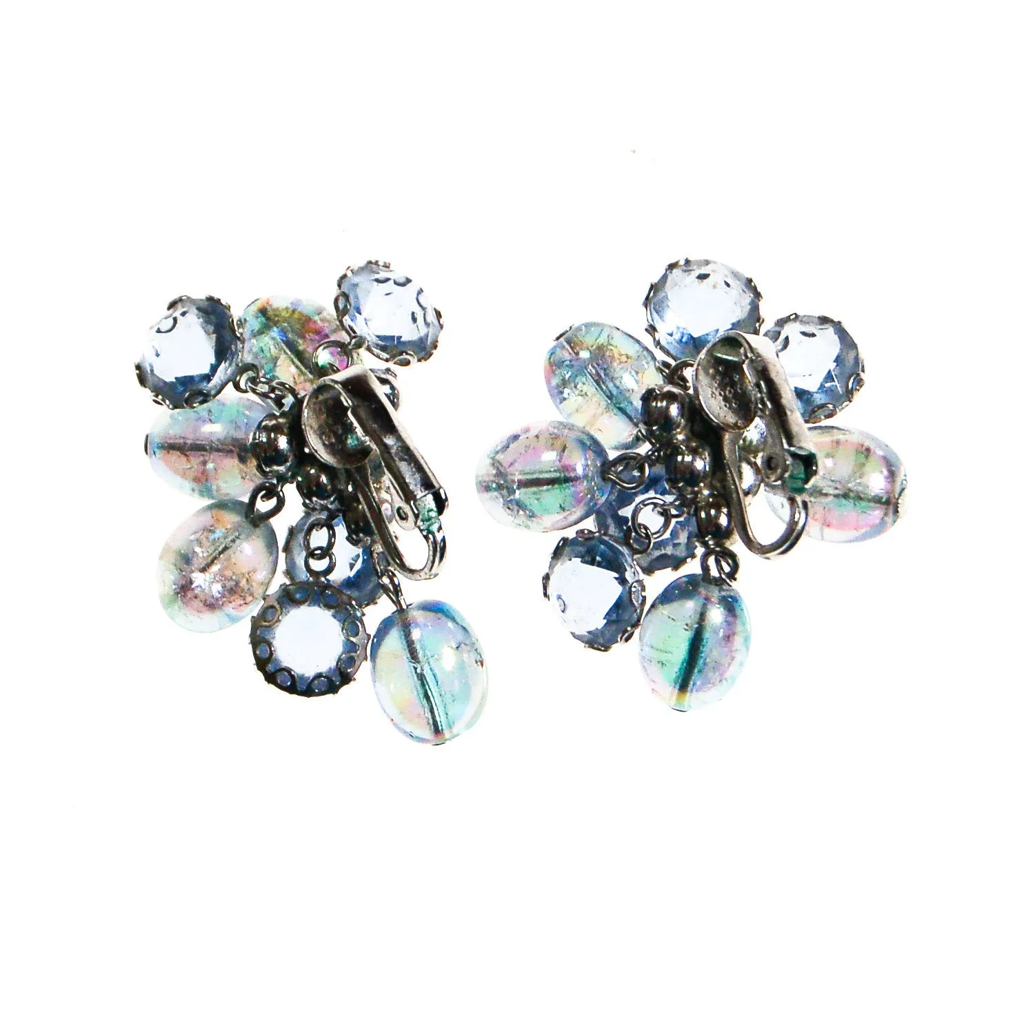 Blue Cha Cha  Bead Dangling Rhinestone Earrings