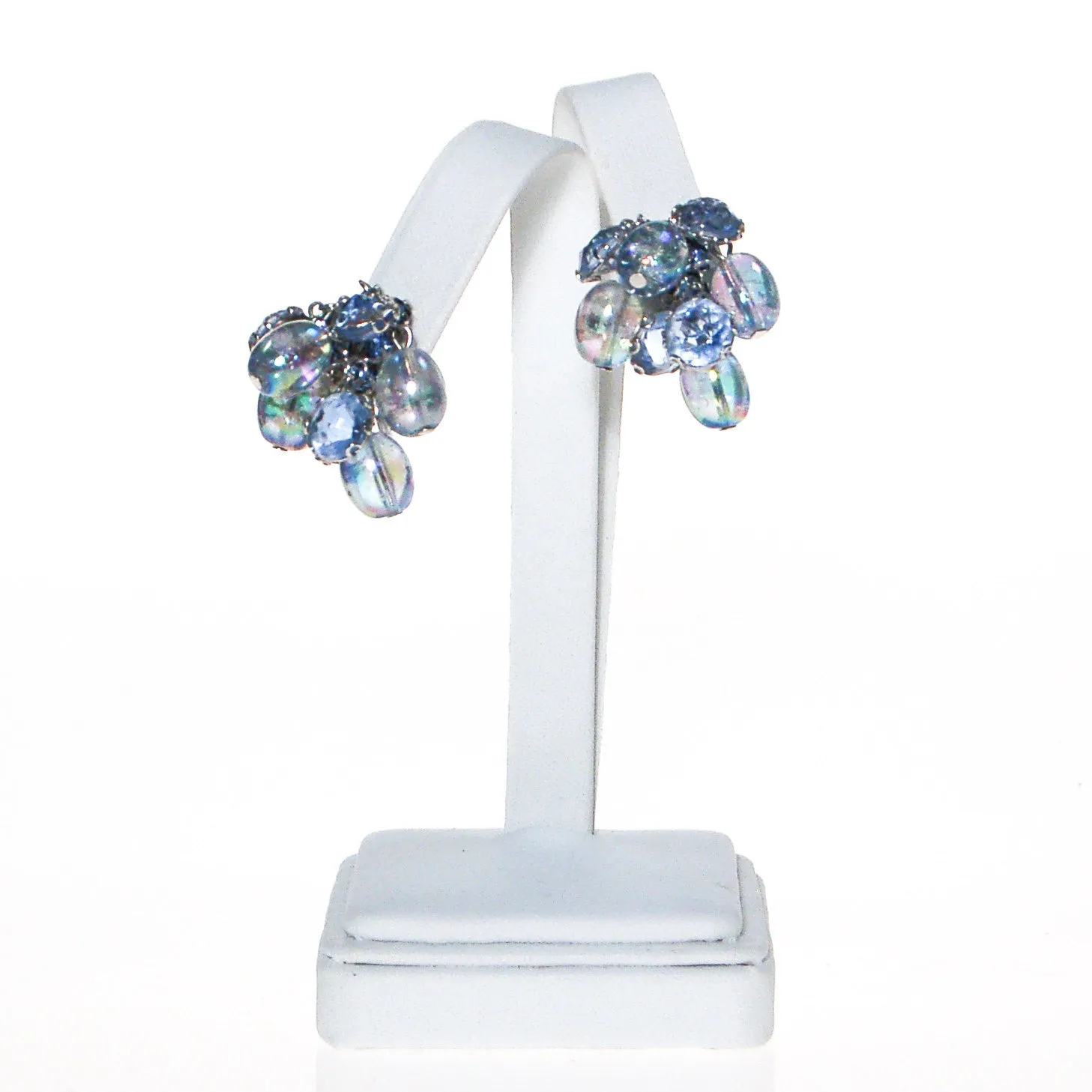 Blue Cha Cha  Bead Dangling Rhinestone Earrings