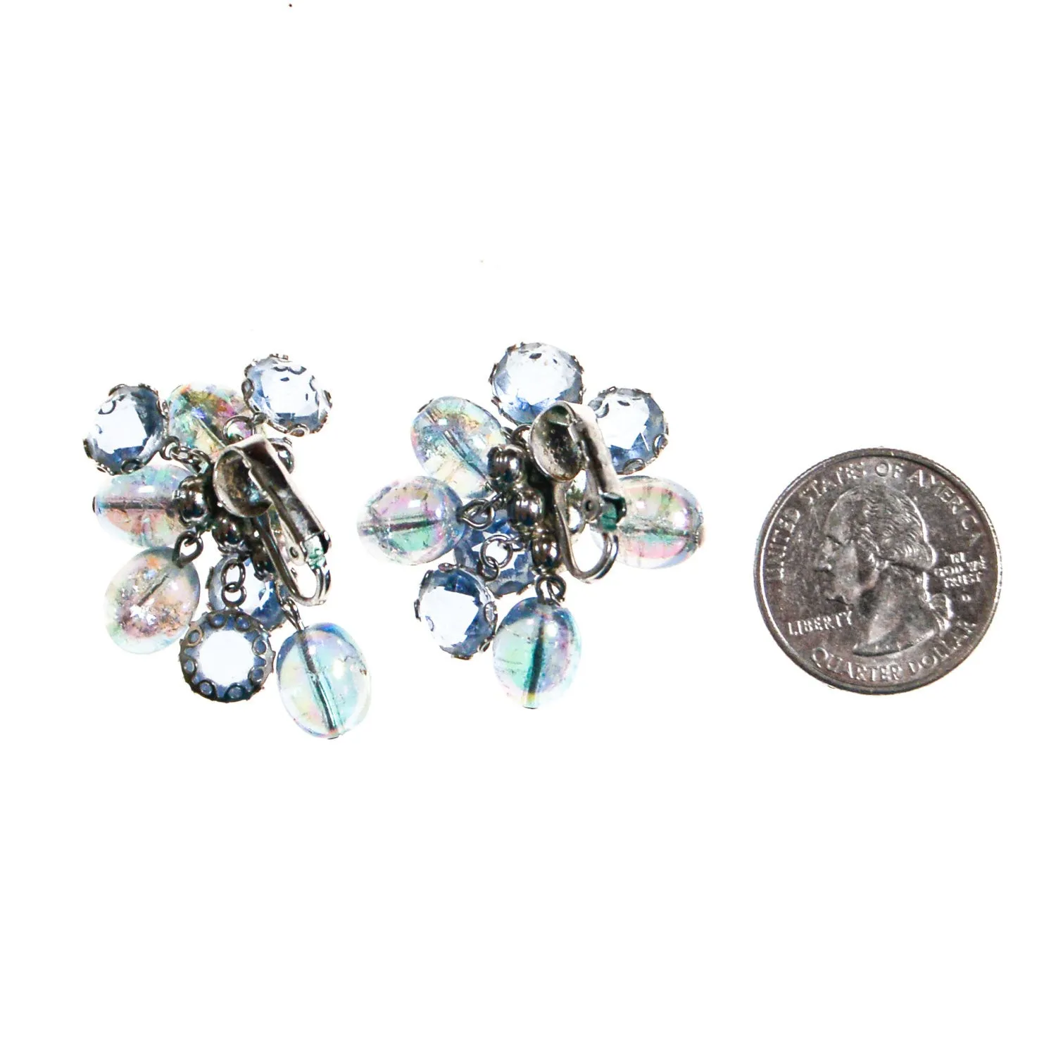 Blue Cha Cha  Bead Dangling Rhinestone Earrings