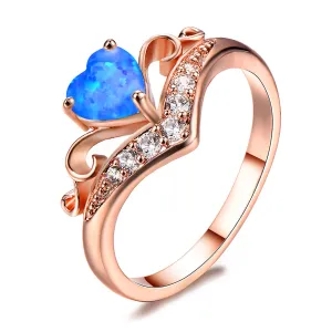 Blue Opal & Cubic Zirconia Heart Crown Ring
