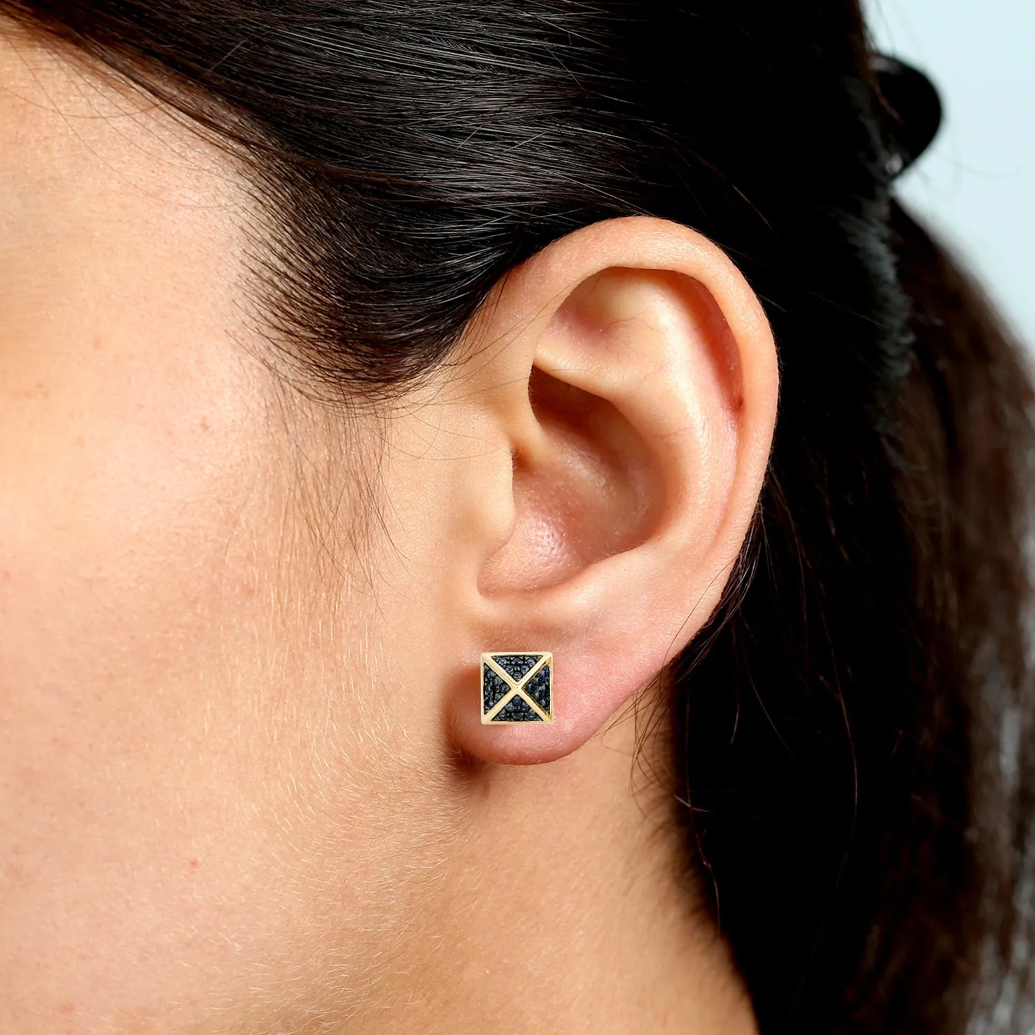 Blue Sapphire Pave Spike Design Stud Earrings In 18k Yellow Gold