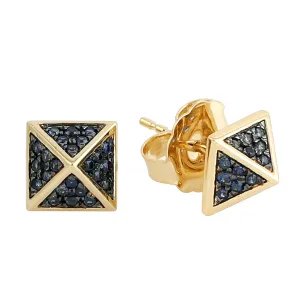 Blue Sapphire Pave Spike Design Stud Earrings In 18k Yellow Gold