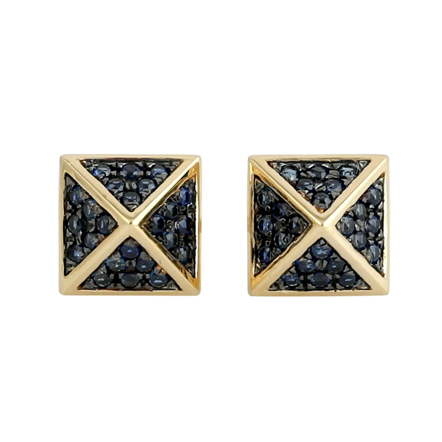 Blue Sapphire Pave Spike Design Stud Earrings In 18k Yellow Gold