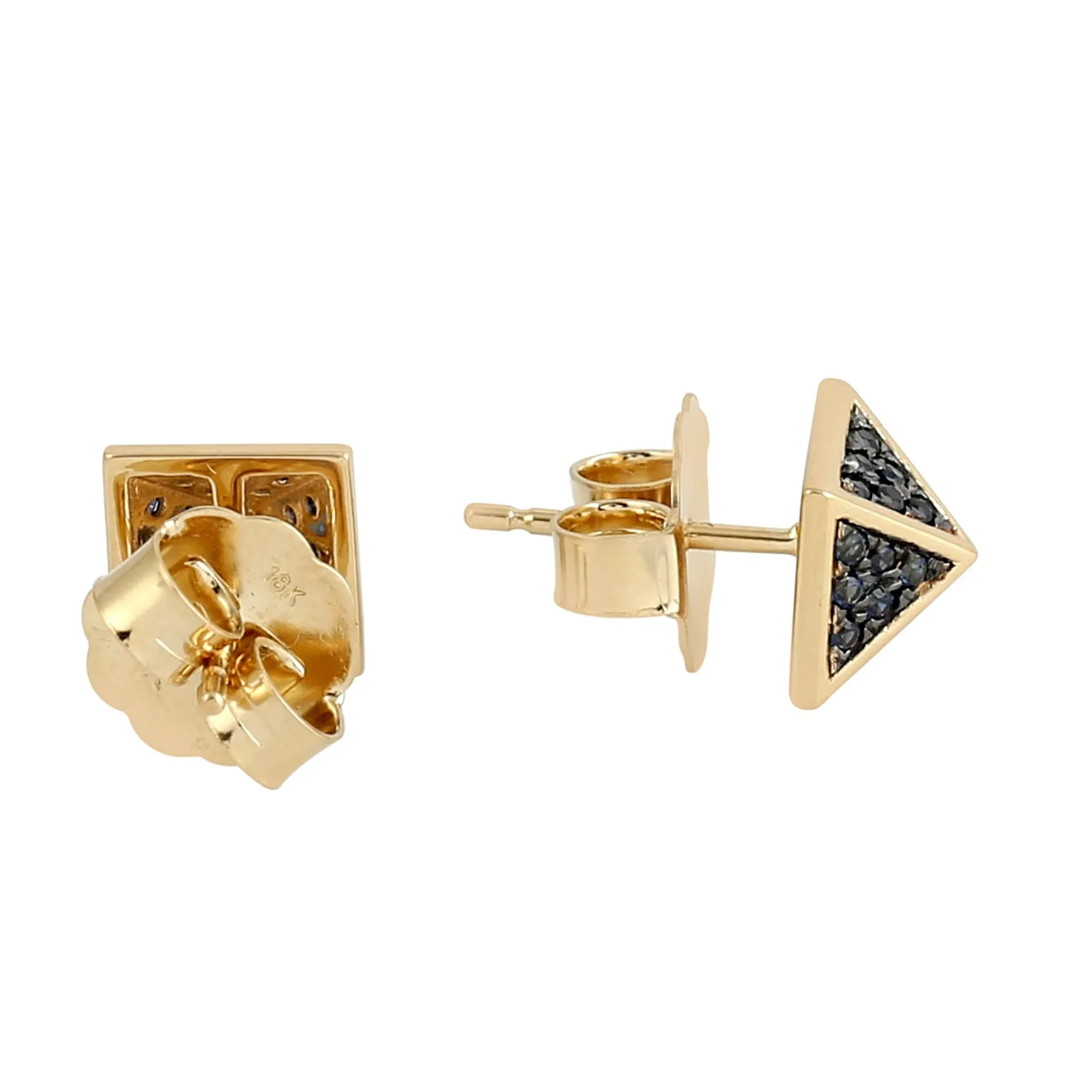 Blue Sapphire Pave Spike Design Stud Earrings In 18k Yellow Gold