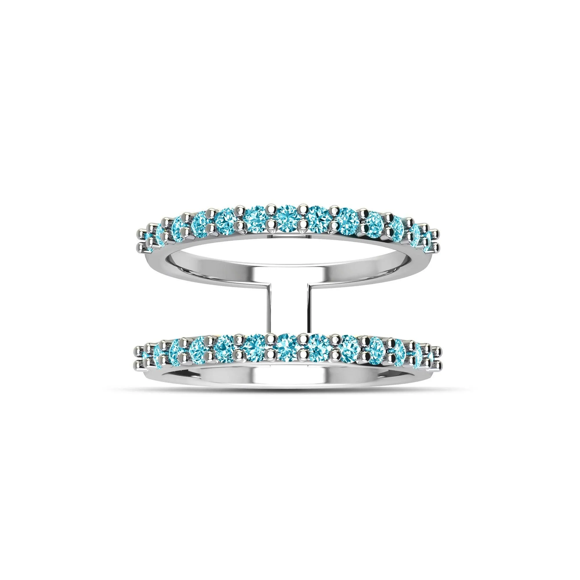 Blue Topaz Geometric Ring - Two Row Fashion Blue Topaz Ring in Silver
