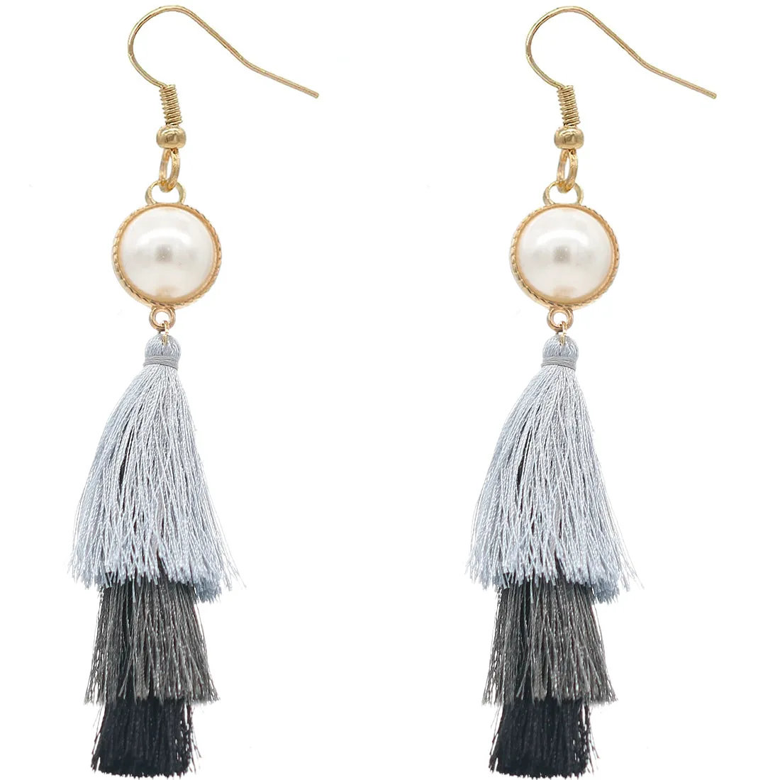 Blue Two Tone Layered Tassel Fringe Earrings