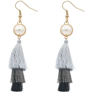 Blue Two Tone Layered Tassel Fringe Earrings