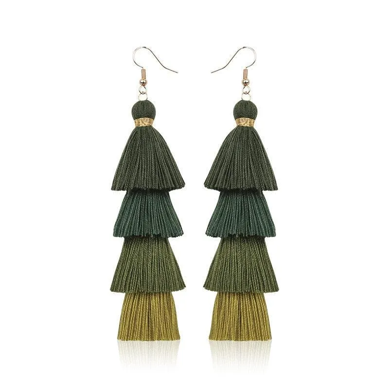 Boho 4 Layered Multi Colour Cotton Tassel Earrings