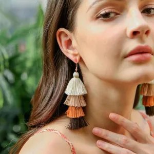 Boho 4 Layered Multi Colour Cotton Tassel Earrings