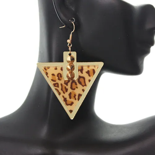 Brown Inverted Triangle Mirrored Spike Earrings