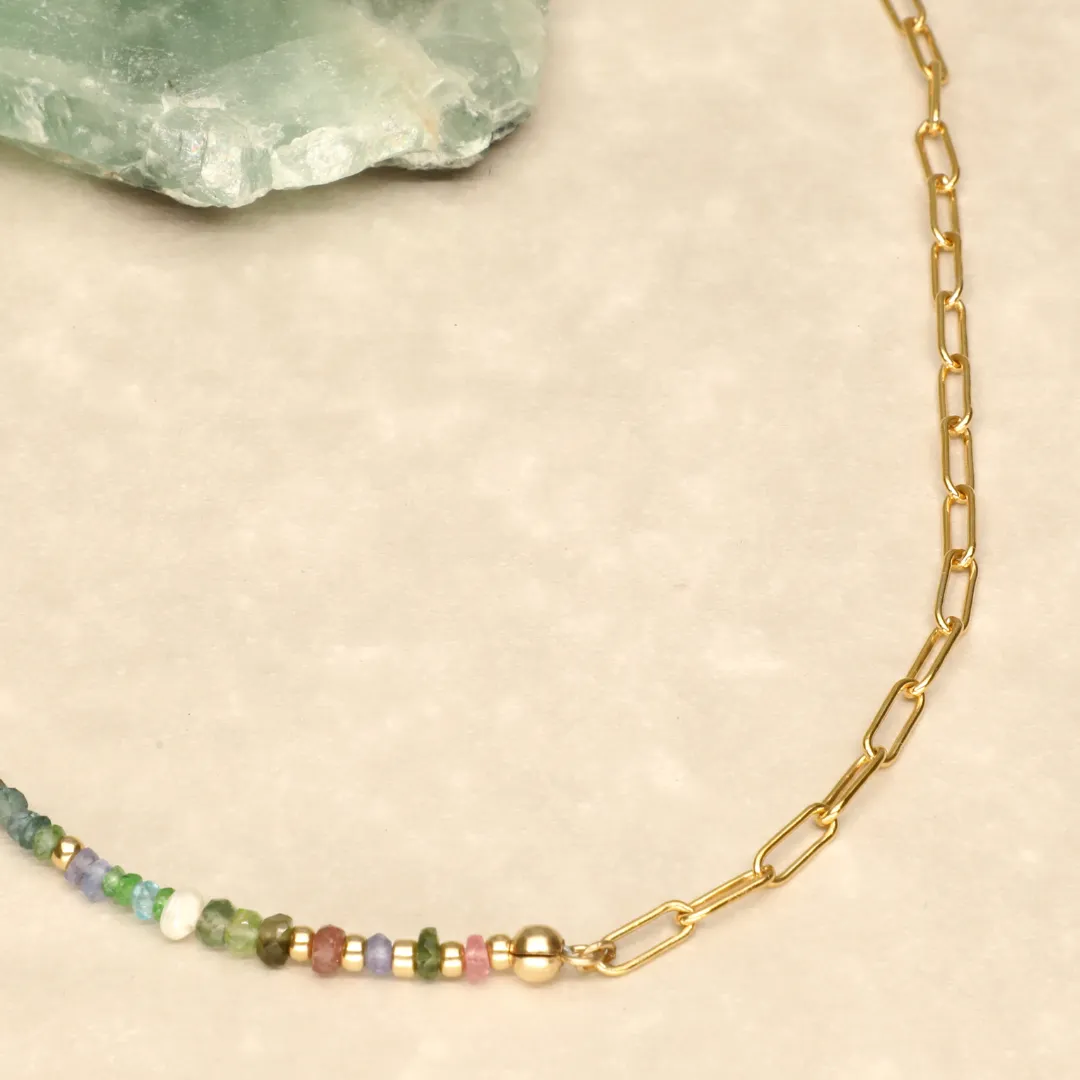 Bubblegum Pastel Chunky Half Stone and Chain Necklace